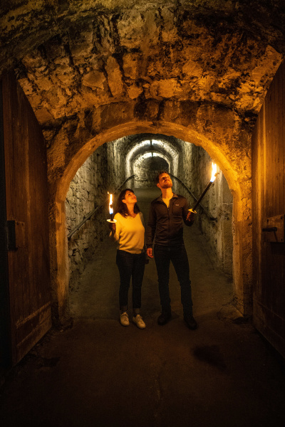 Adult Crypt Dungeon Light Male Man Person Tunnel