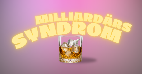 Vor pinkem Hintergrund ist ein Whiskeyglas zu sehen, in dem ein Eisbär auf einem Eiswürfel sitzt.